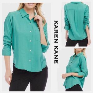 KAREN KANE Crystal Girl Ruched Sleeve Blouse in Glass